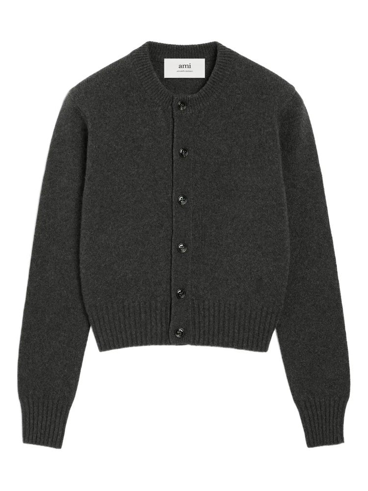 Ami Paris Black Ami De Coeur Cropped Ribbed Cashmere-Blend Cardigan