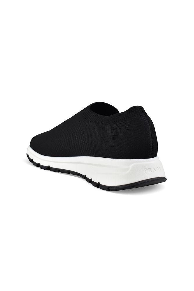 Prada Black Mesh Slip-On Sneakers With Embossed Logo