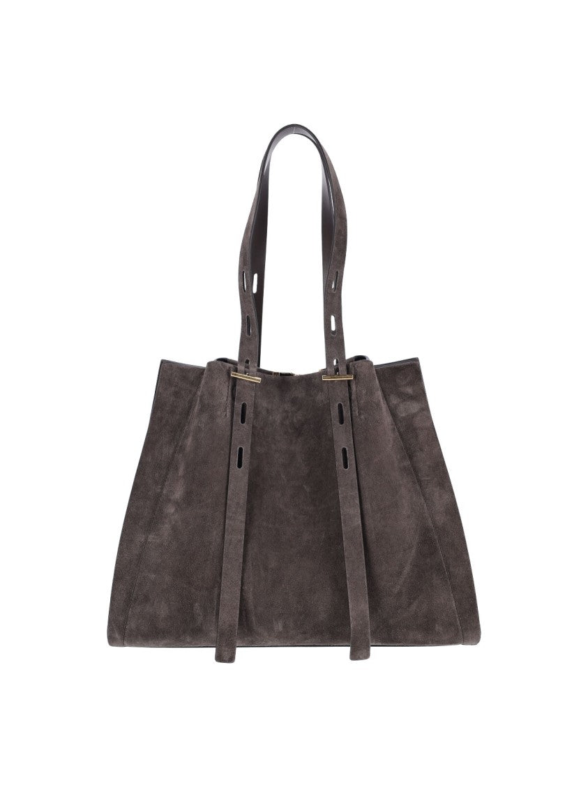 Minobossi Brown Paulette Calfskin Suede Double-Handle Handbag