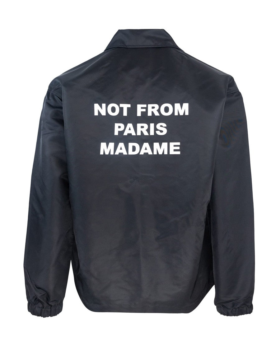 Drôle De Monsieur Lightweight Black Jacket With Embroidered Logo And Bold Slogan