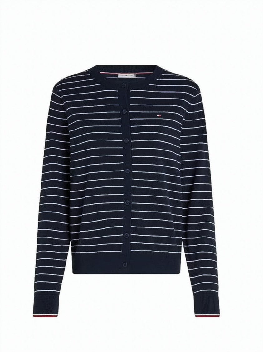 Tommy Hilfiger Navy Blue Cardigan With White Stripes