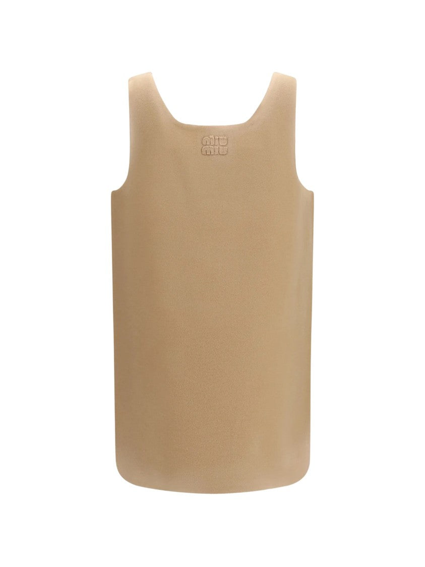 Miu Miu Boxy Wool Dress With Square Neckline And Bow Detail
