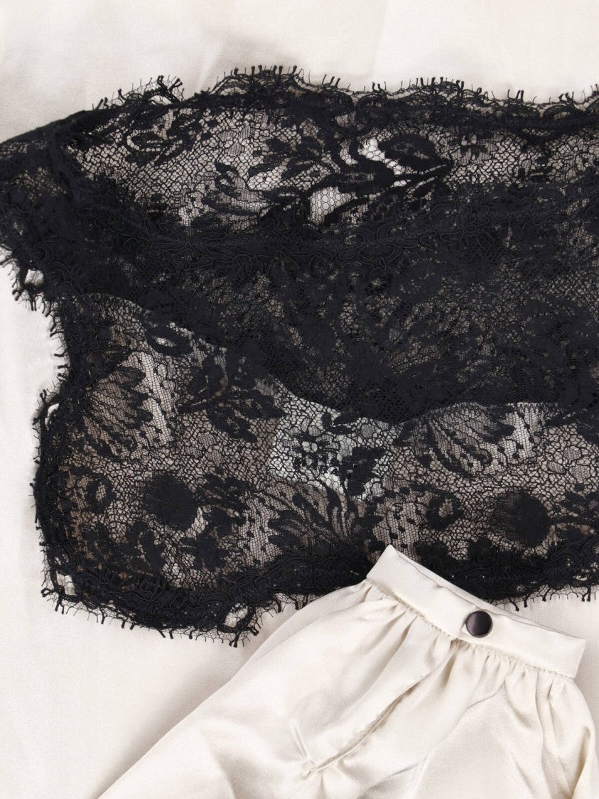 Isabel Marant Silk Satin Floral Lace Long-Sleeved Top