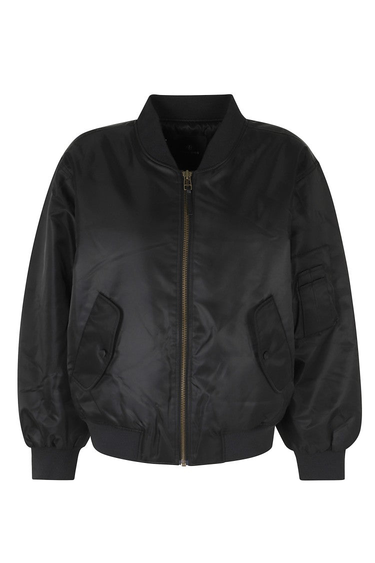 Anine Bing Leon Black Zip-Up Oversized Bomber Jacket