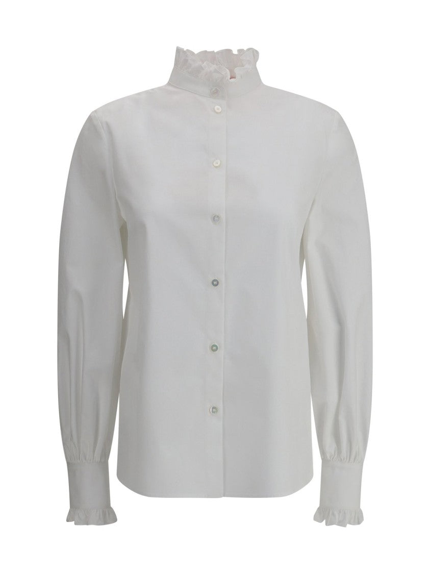 Valentino Garavani High-Collar White Shirt With Gathered Cuffs