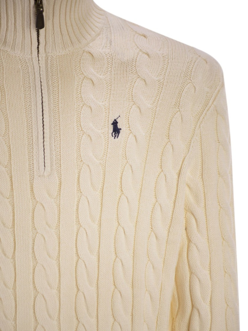 Polo Ralph Lauren Cotton Cable Knit Jumper With Zip Fastening
