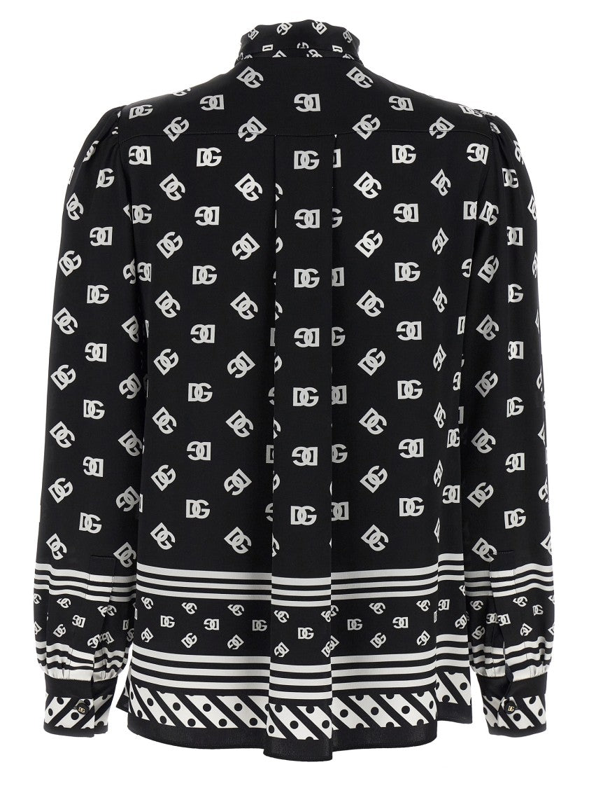 Dolce & Gabbana Silk Twill Shirt With Lavallière Collar And Dg Logo Print