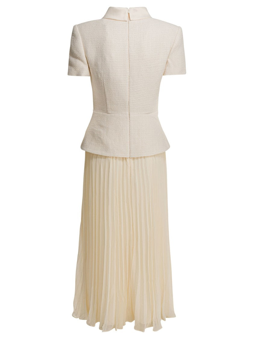 Self-Portrait Boucle Midi Dress With Pleated Skirt
