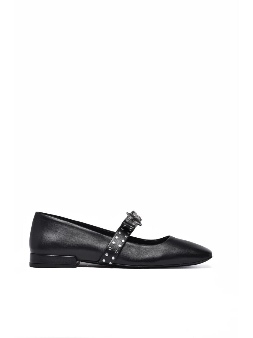 Versace Collection Black Square Toe Leather Flats