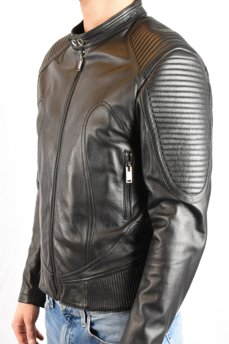 Les Hommes Urban Black Leather Jacket