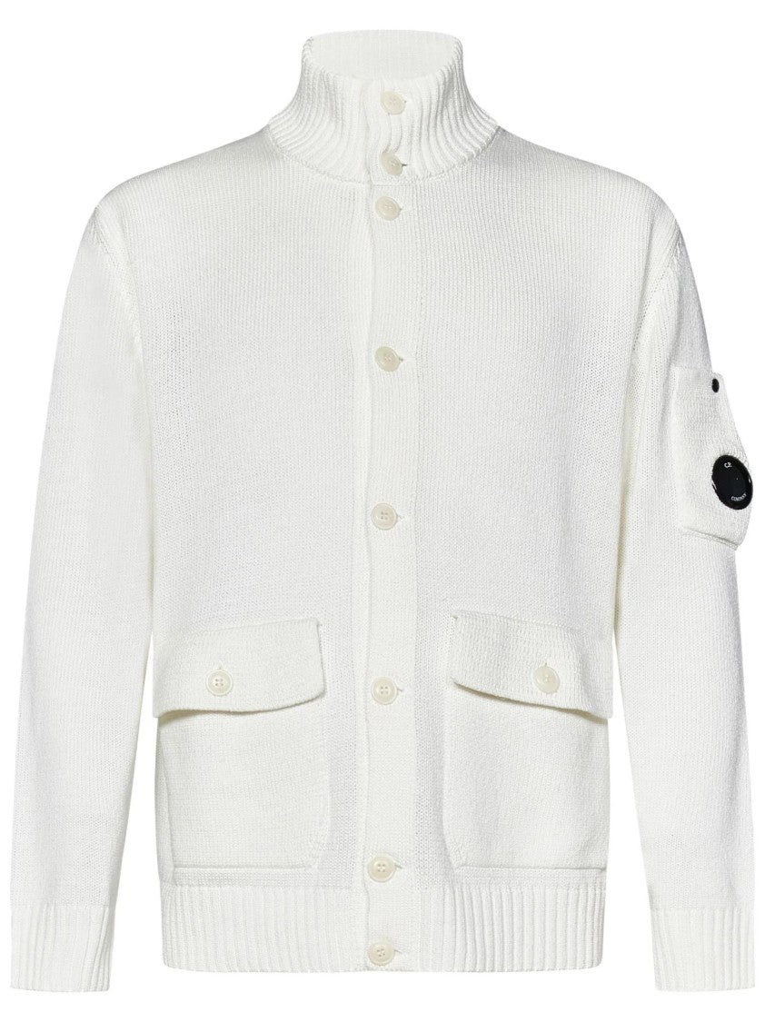 C.P. Company White Button-Up Cardigan With Ribbed Details