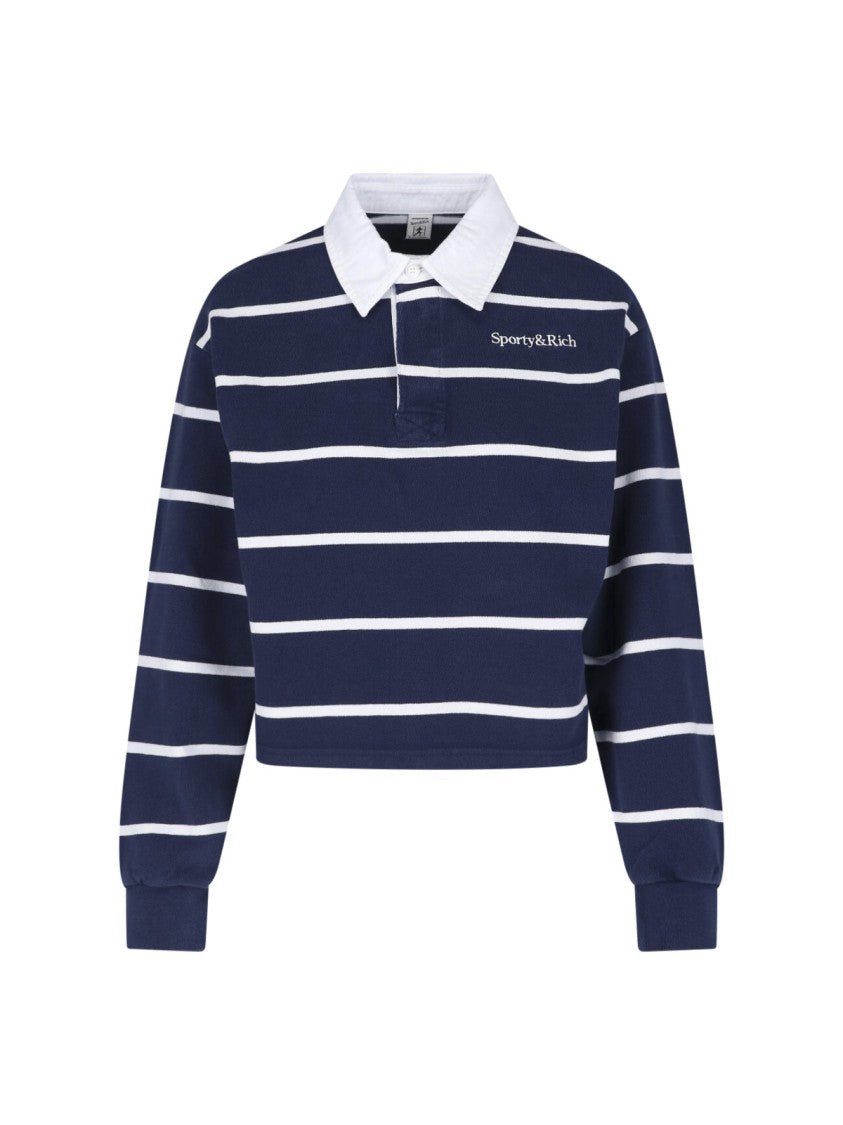 Sporty And Rich Cropped Sweater With Classic White Collar