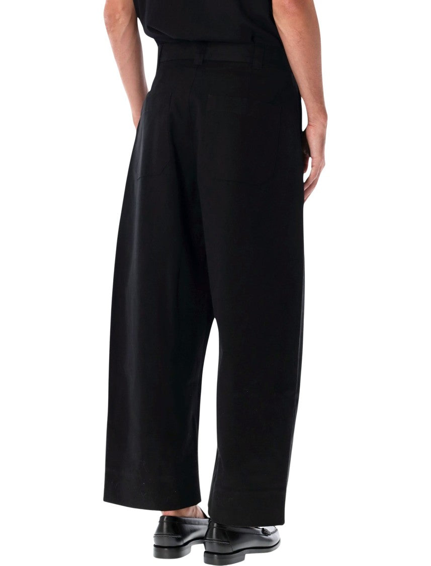Studio Nicholson High-Waist Pleated Wide-Leg Cropped Pants