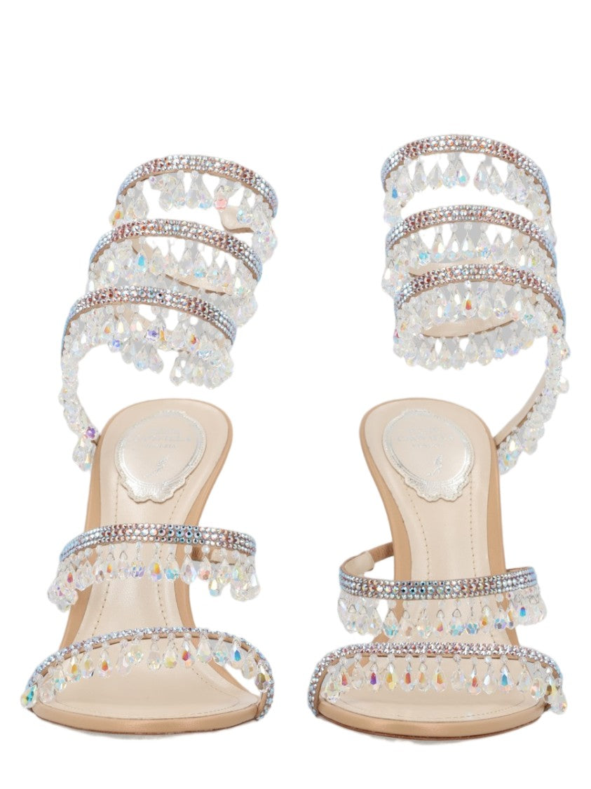 René Caovilla Chandelier Crystal High-Heeled Satin Sandals