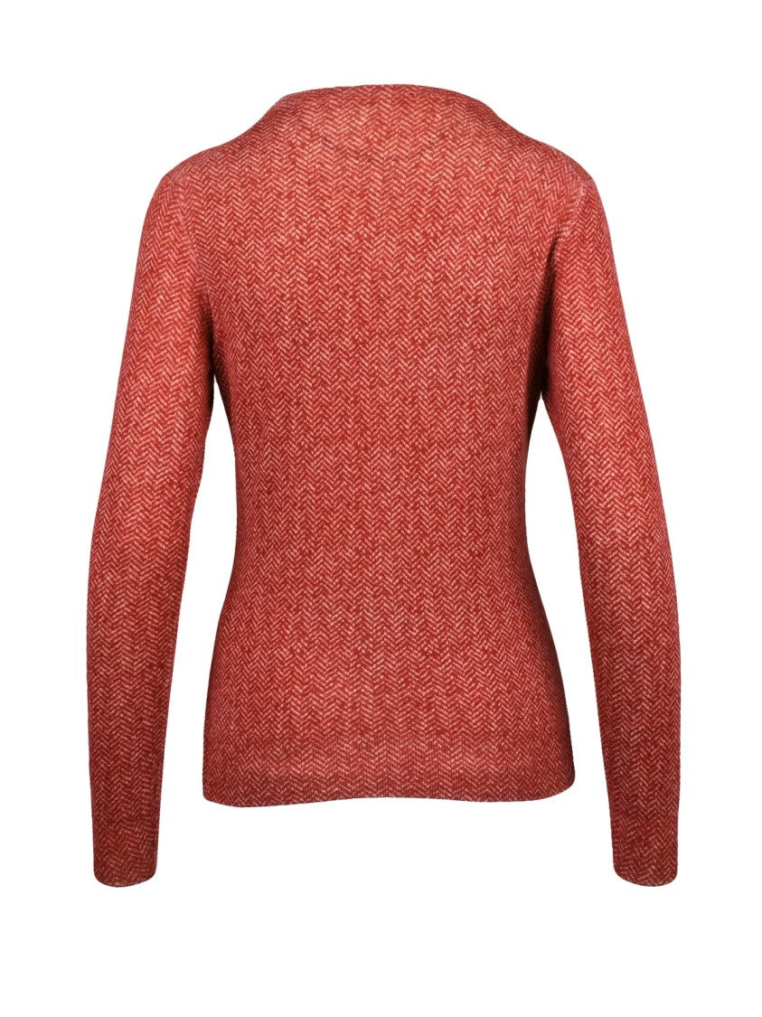 Dolce & Gabbana Red Herringbone Pattern Virgin Wool Cardigan