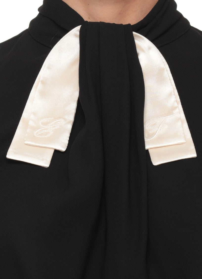 Elisabetta Franchi Black Tie-Detail High-Collar Blouse