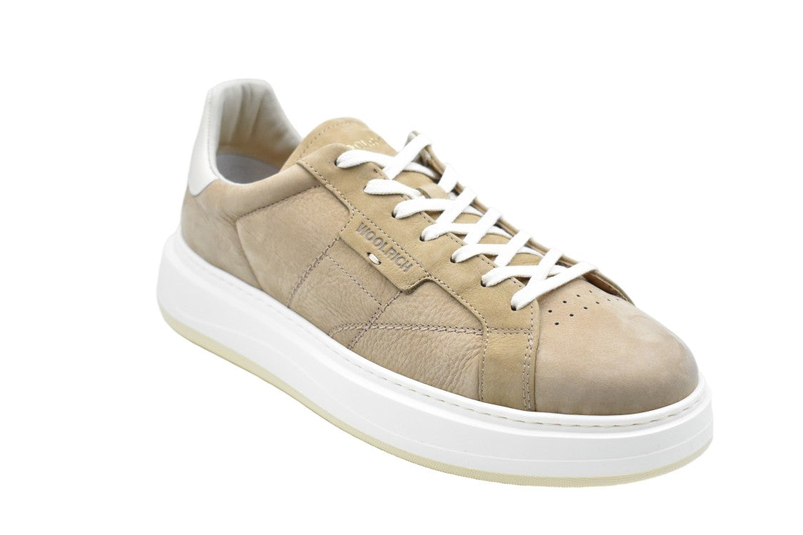 Woolrich Beige Suede Low-Top Sneakers With Embossed Branding