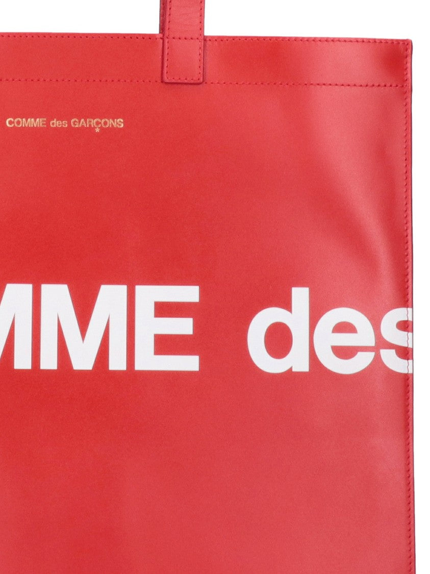 Comme Des Garçons Red Smooth Leather Logo Tote Bag