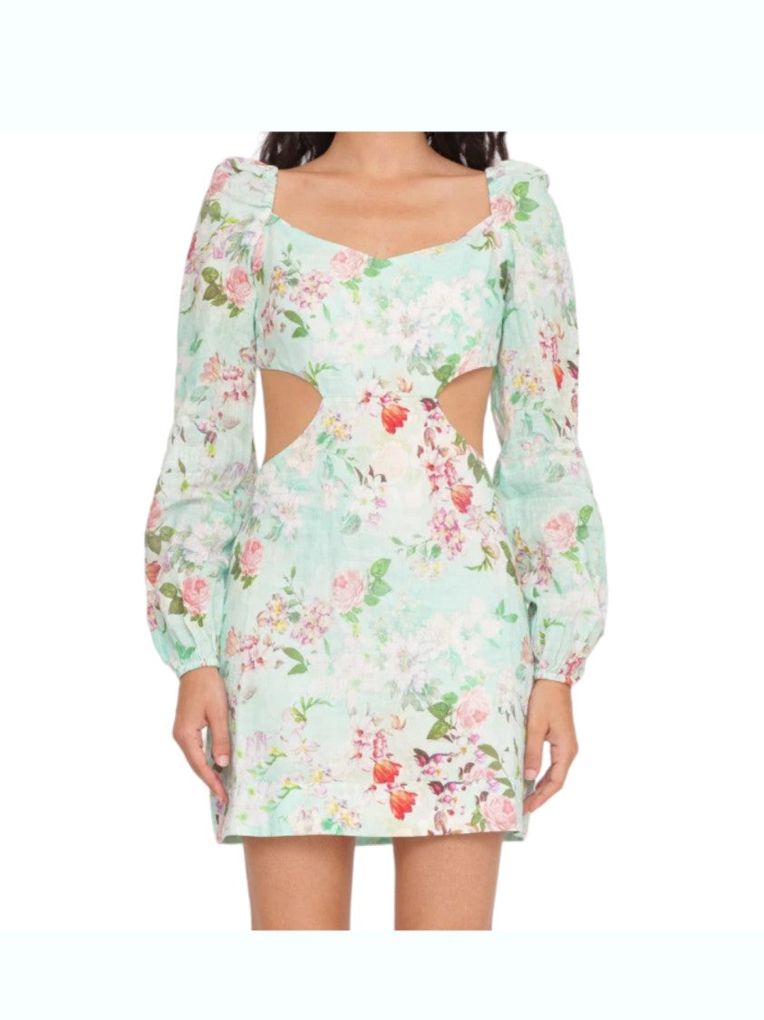 Mc2 Saint Barth Cut-Out Floral Linen Mini Dress