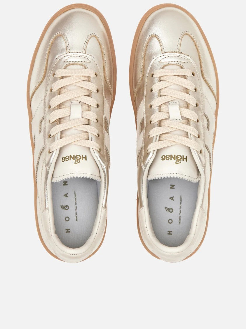 Hogan Low-Top Leather Sneakers With Metallic Sheen And Logo Detail