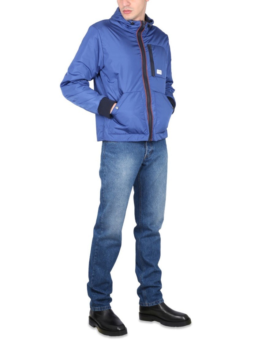 Fay Blue Bomber Jacket With Zipper Closure