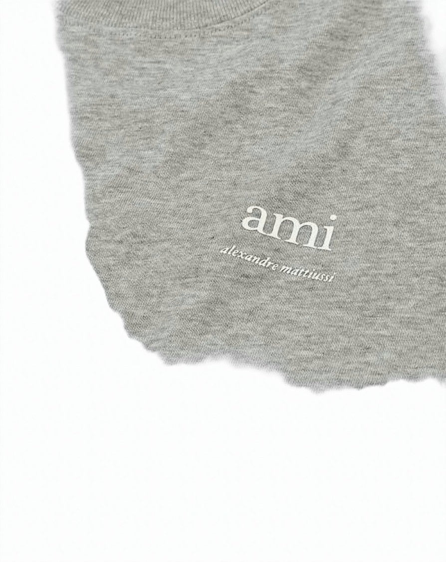 Ami Paris Heathered Grey Long-Sleeve Shirt With Classic Crew Neckline