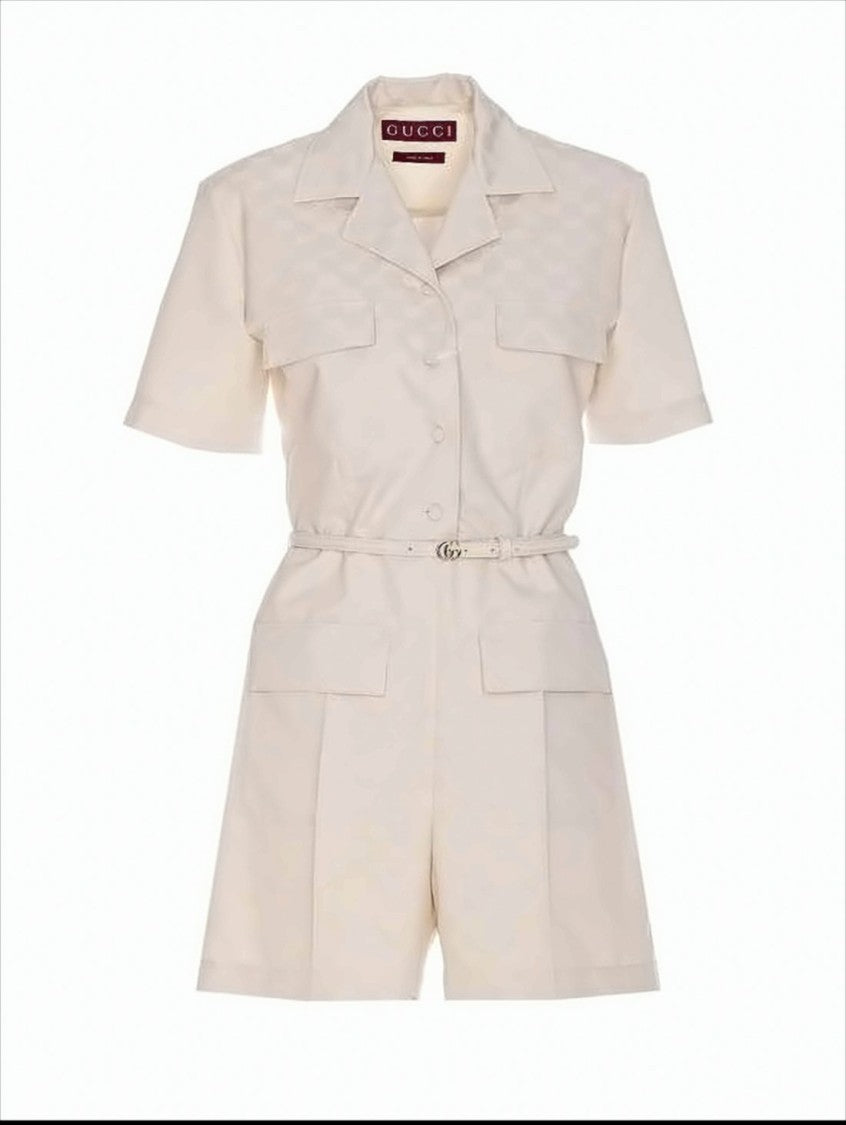 Gucci Tailored Short-Sleeve Jumpsuit With Jacquard Pattern