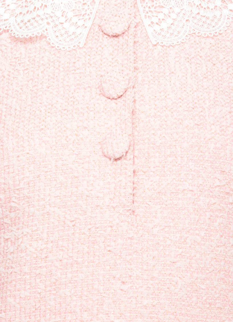 Self-Portrait Textured Boucle Mini Dress With Lace Collar And Bow Accents