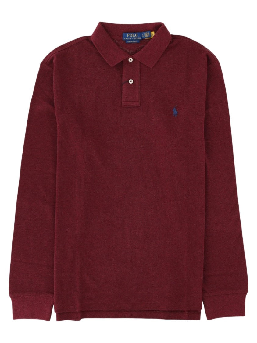 Polo Ralph Lauren Burgundy Embroidered Logo Long-Sleeve Cotton Polo Shirt