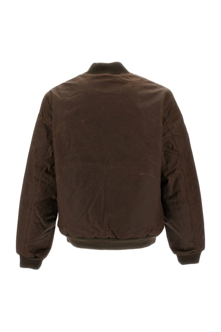Manifattura Ceccarelli Brown New Bomber Waxed Cotton Shearling Lined Bomber Jacket