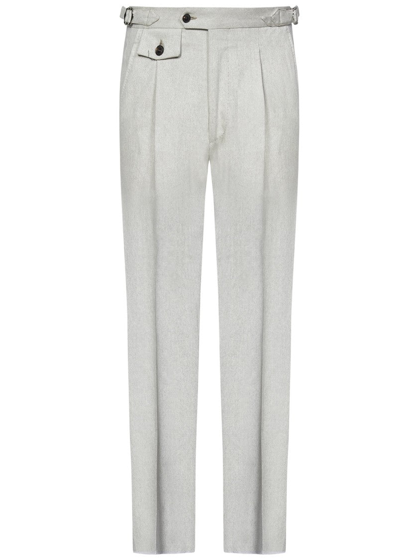 Franzese Collection Cream Australis Super 150S Merino Wool Trousers