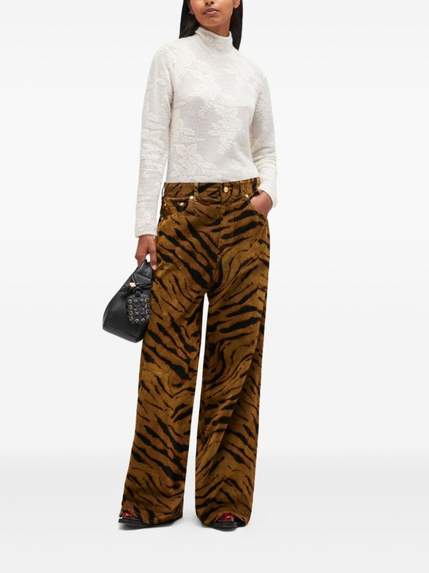 Ganni Bold Tiger Stripe Wide-Leg Pants