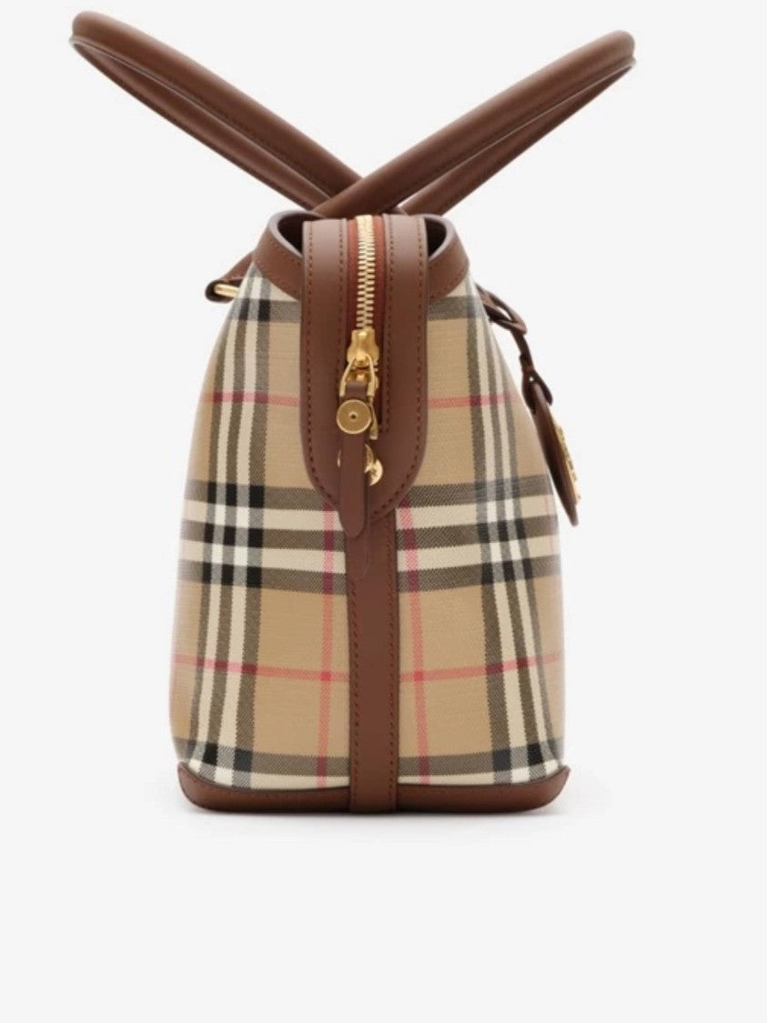 Burberry Small Check Tote Bag With Gold-Tone Zip Closure
