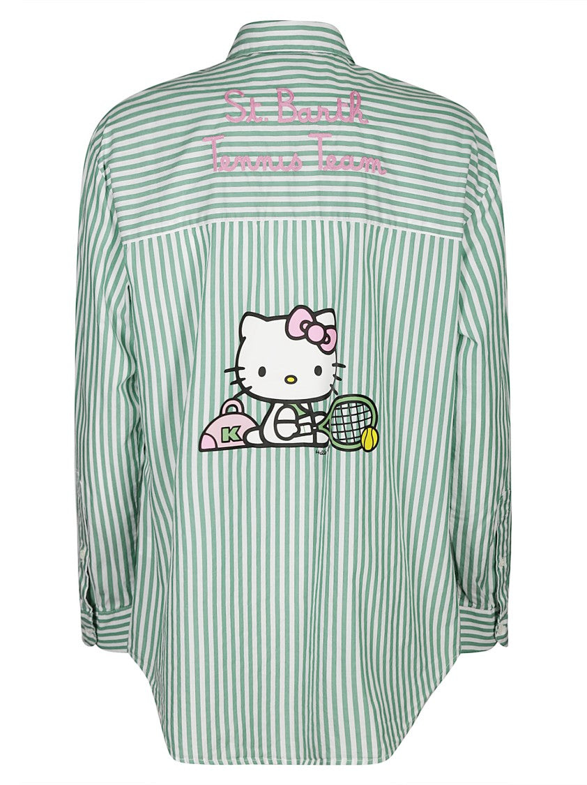 Mc2 Saint Barth Aqua Green Striped Shirt With Embroidered Details