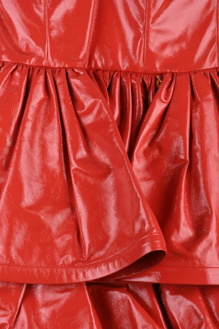 Elisabetta Franchi Short Faux Leather Dress Heart Neckline - Red