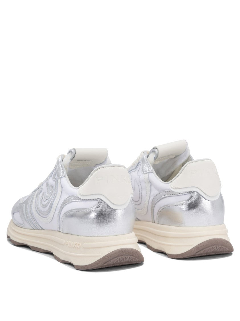 Pinko Silver Leather-Mesh Blend Sneakers