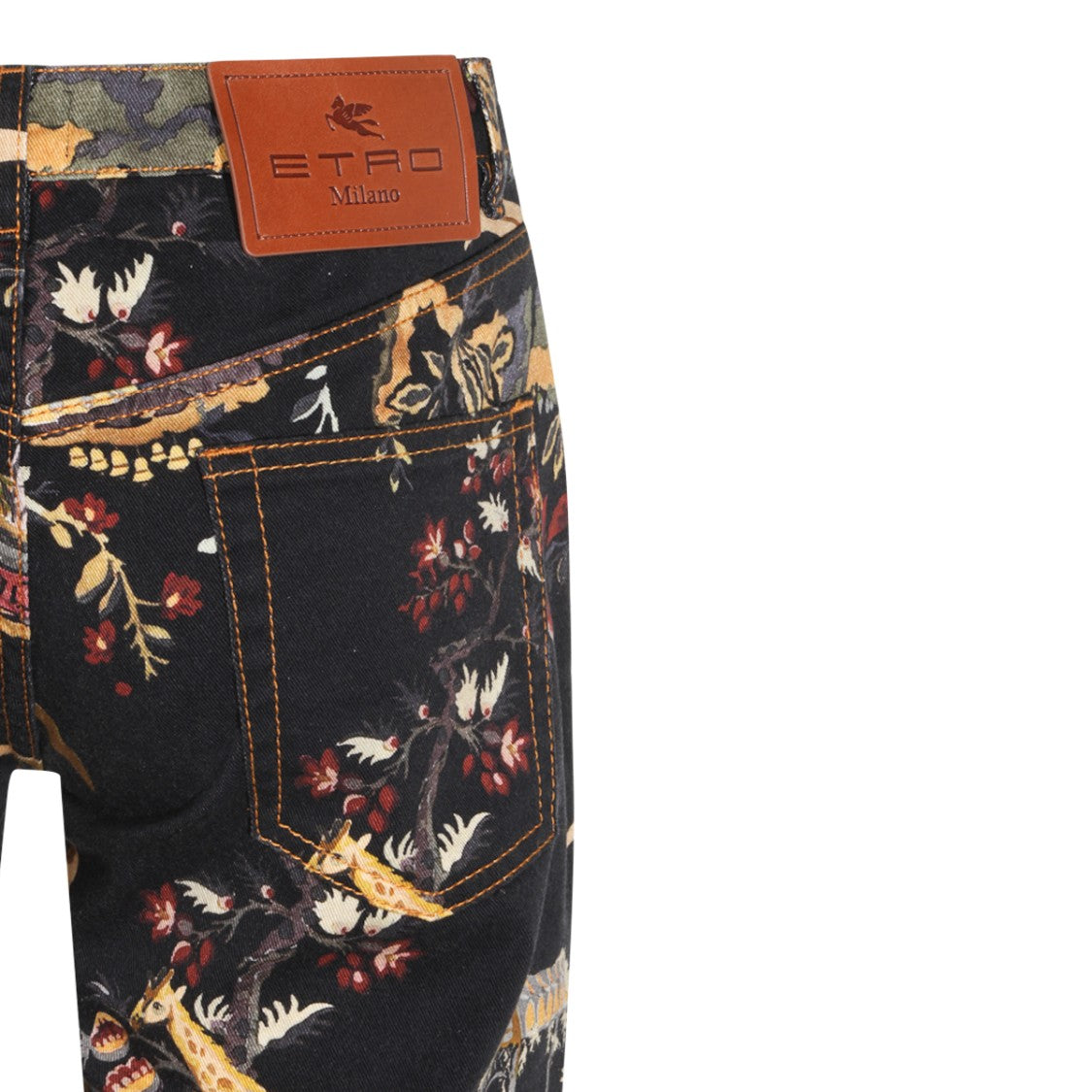 Etro Floral-Print Straight Fit Jeans With Bordeaux Accents