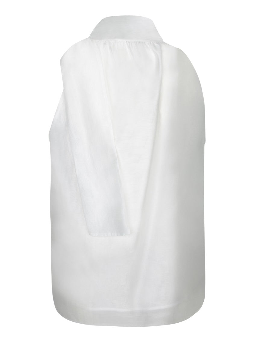 Blanca Vita High Draped Collar Sleeveless Top With Bow Back Closure