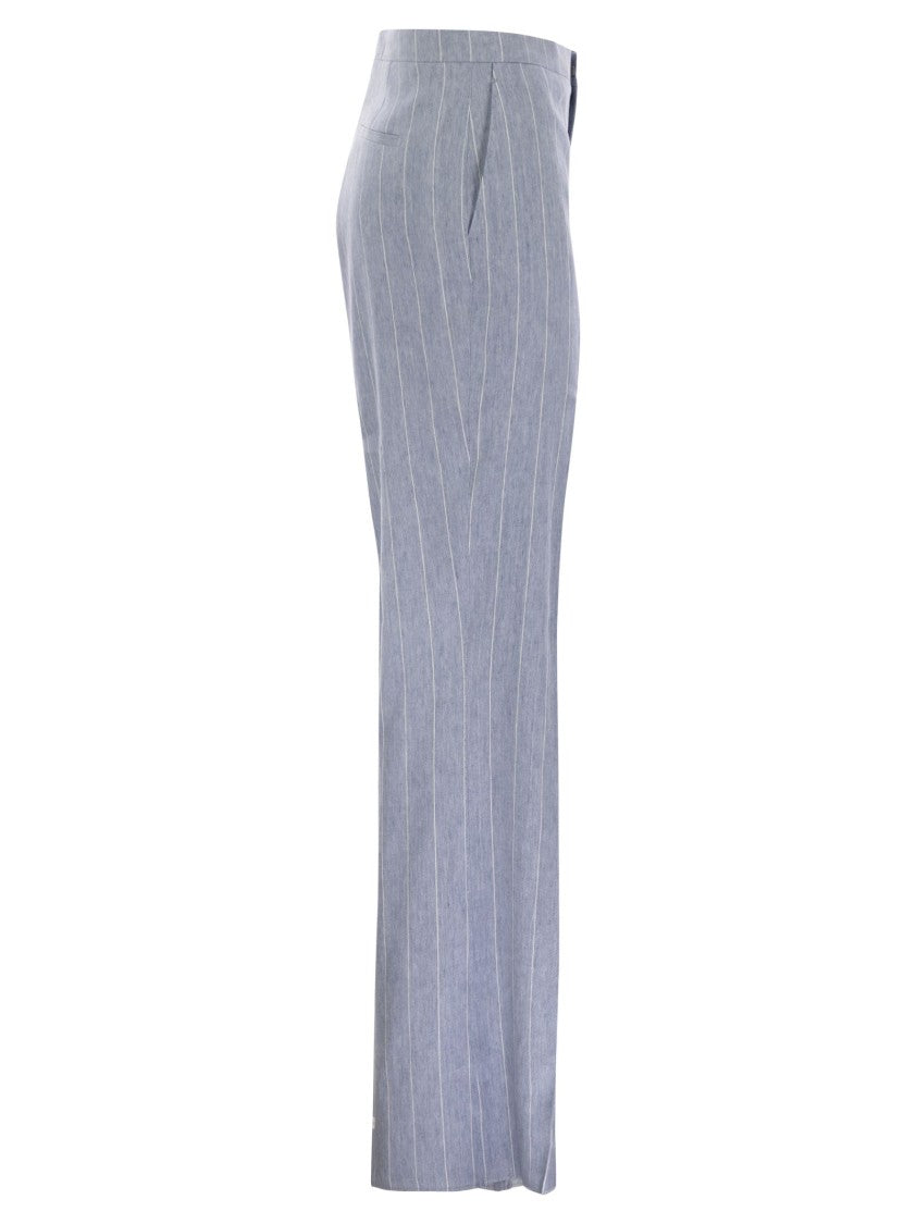 Tagliatore Pinstripe Trousers In Linen And Stretch Cotton