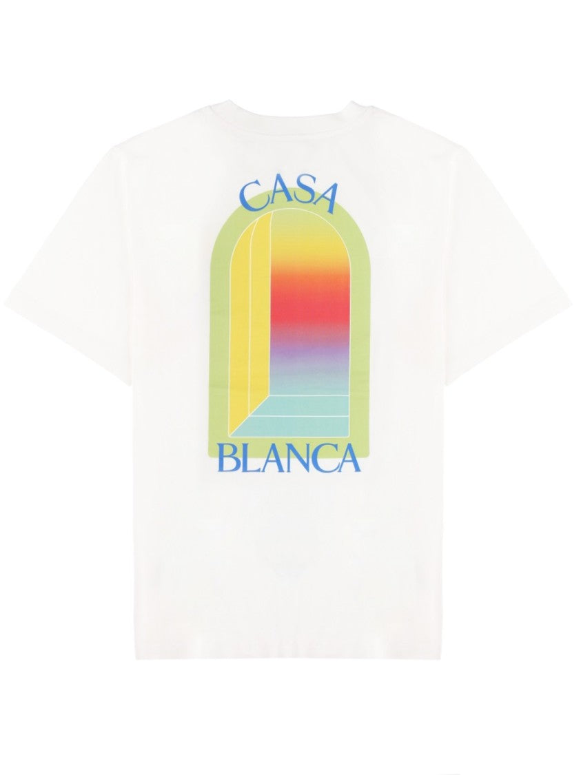 Casablanca Clean White Gradient Rainbow Cotton T-Shirt