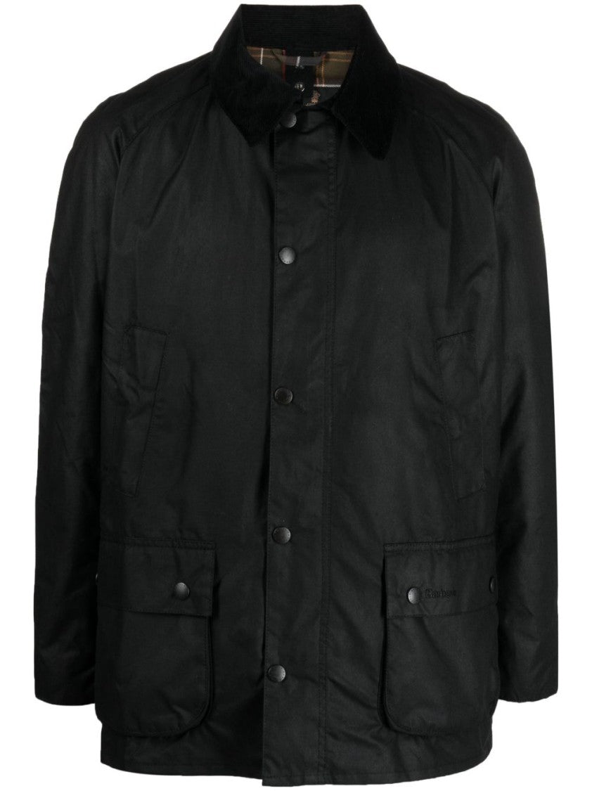 Barbour Black Waxed Cotton Jacket With Velvet Collar