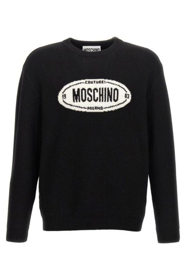 Moschino Black Knitwear With Crew Neck And Signature Logo