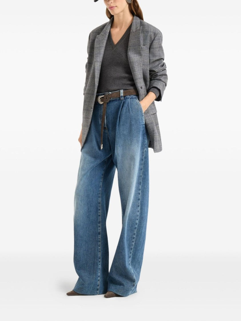 Brunello Cucinelli Fitted Long-Sleeve Sweater With Deep V-Neckline