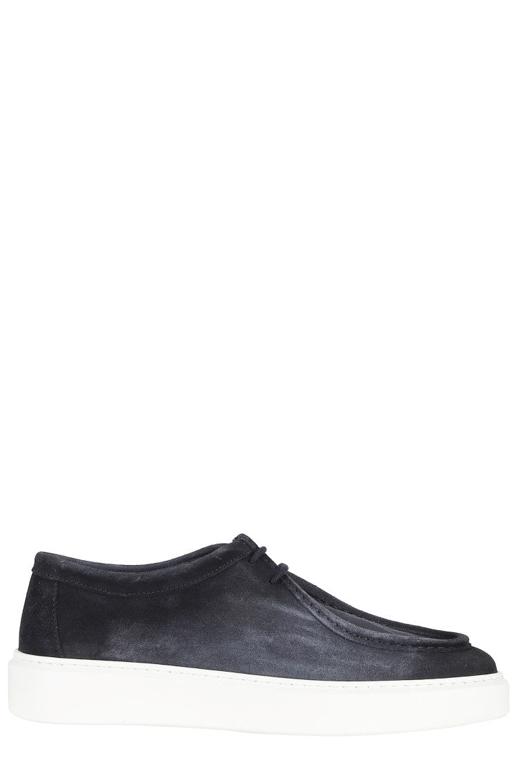 Doucal's Midnight Blue Sneaker Chukka Moc-Stitching Calfskin Suede Boots