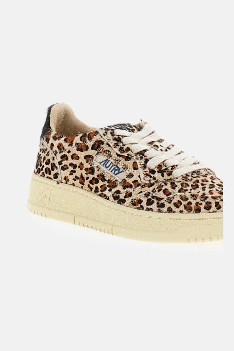 Autry Leopard Medalist Low Pony Hair Leather Sneakers