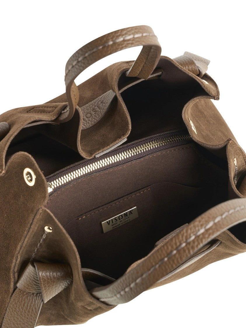 Visona` Camoscio Brown Suede Handbag