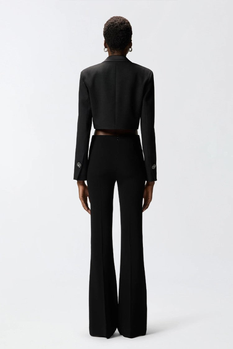 Pinko Black Crystal Rose Appliques Viscose-Blend Flared Pants