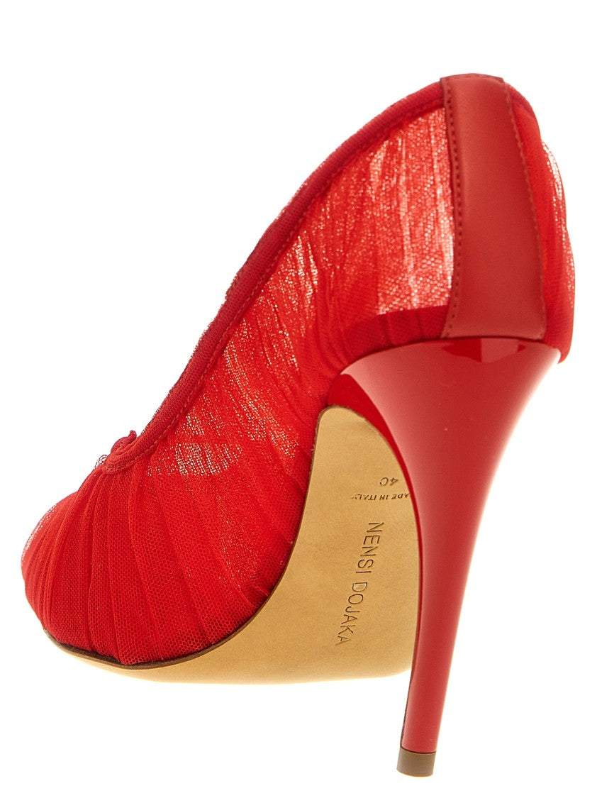 Nensi Dojaka Tulle Pumps With Leather Details And Front Cut-Out