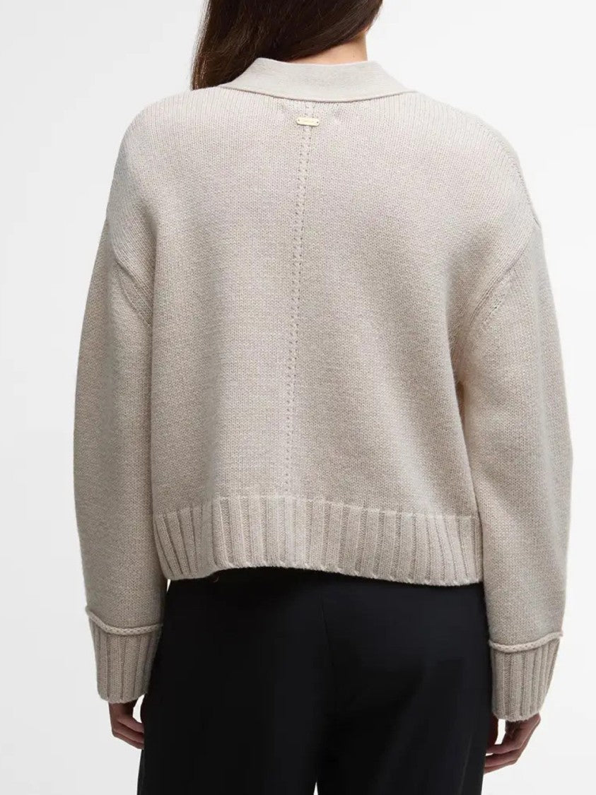 Barbour Cropped Boxy Knit Cardigan With V-Neckline