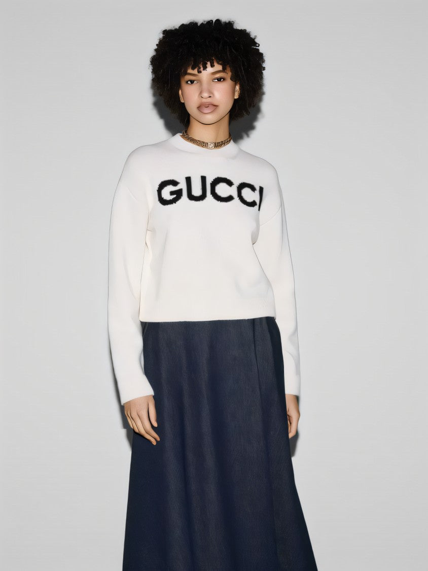 Gucci Cropped White Wool Sweater